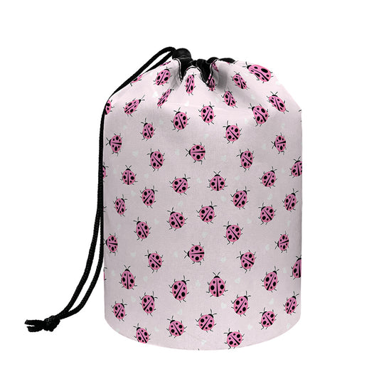 Pink Ladybug Pattern Print Drawstring Makeup Bag