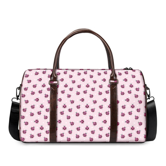 Pink Ladybug Pattern Print Duffle Bag