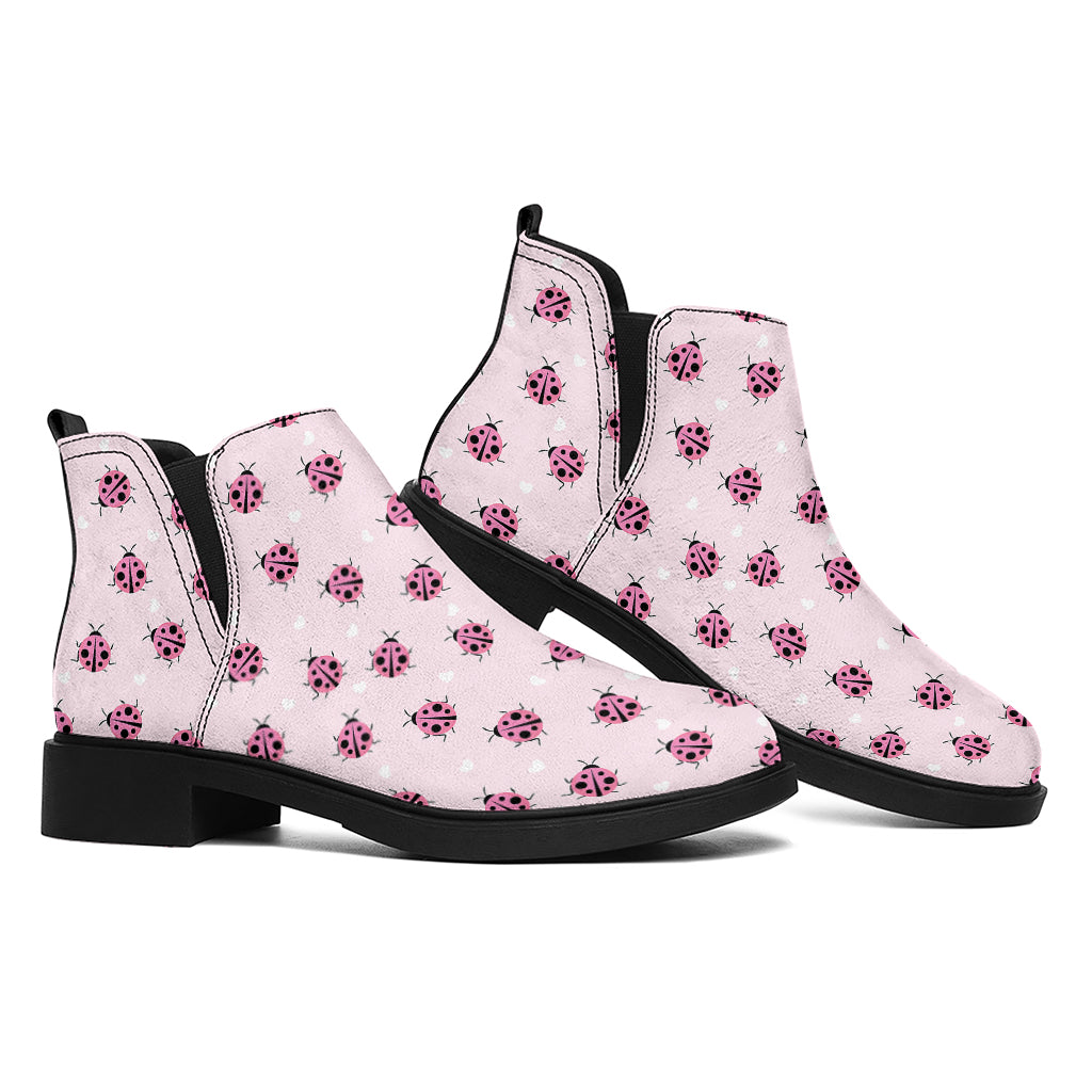 Pink Ladybug Pattern Print Flat Ankle Boots