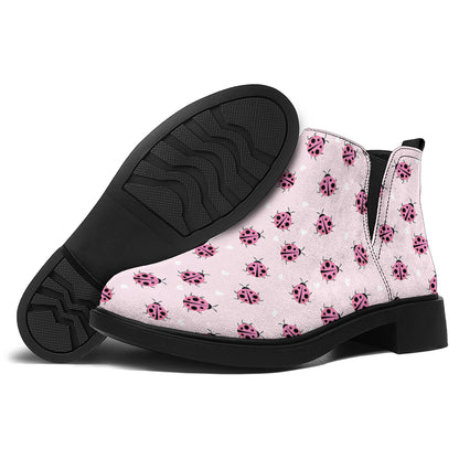 Pink Ladybug Pattern Print Flat Ankle Boots