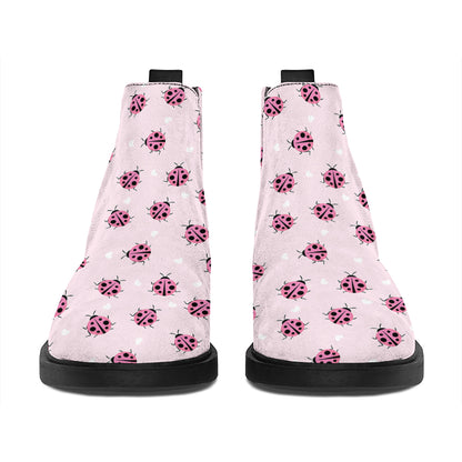 Pink Ladybug Pattern Print Flat Ankle Boots