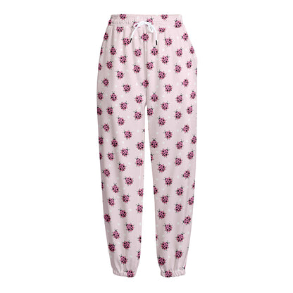 Pink Ladybug Pattern Print Fleece Lined Knit Pants