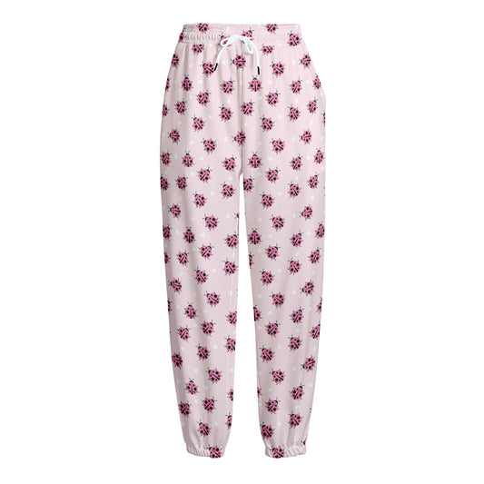 Pink Ladybug Pattern Print Fleece Lined Knit Pants