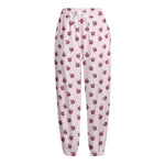 Pink Ladybug Pattern Print Fleece Lined Knit Pants