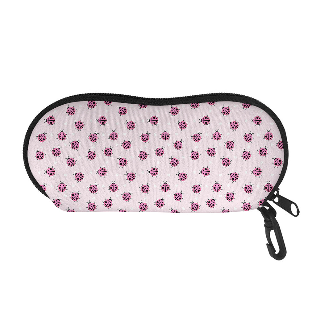 Pink Ladybug Pattern Print Glasses Case