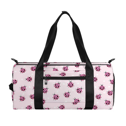 Pink Ladybug Pattern Print Gym Bag
