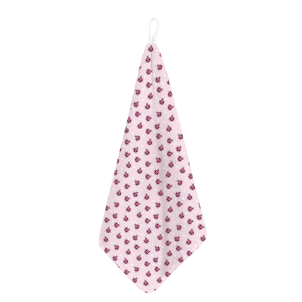 Pink Ladybug Pattern Print Hand Towel