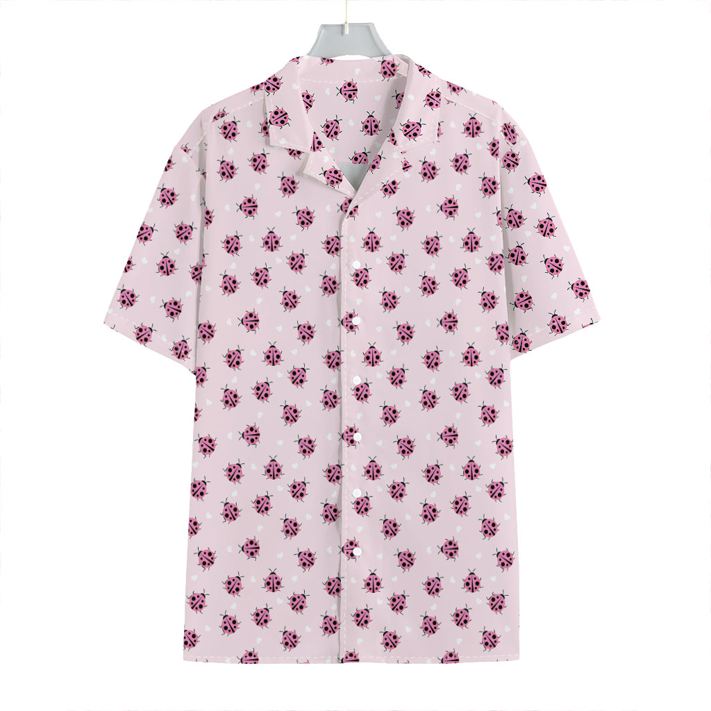 Pink Ladybug Pattern Print Hawaiian Shirt