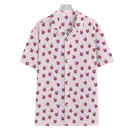Pink Ladybug Pattern Print Hawaiian Shirt