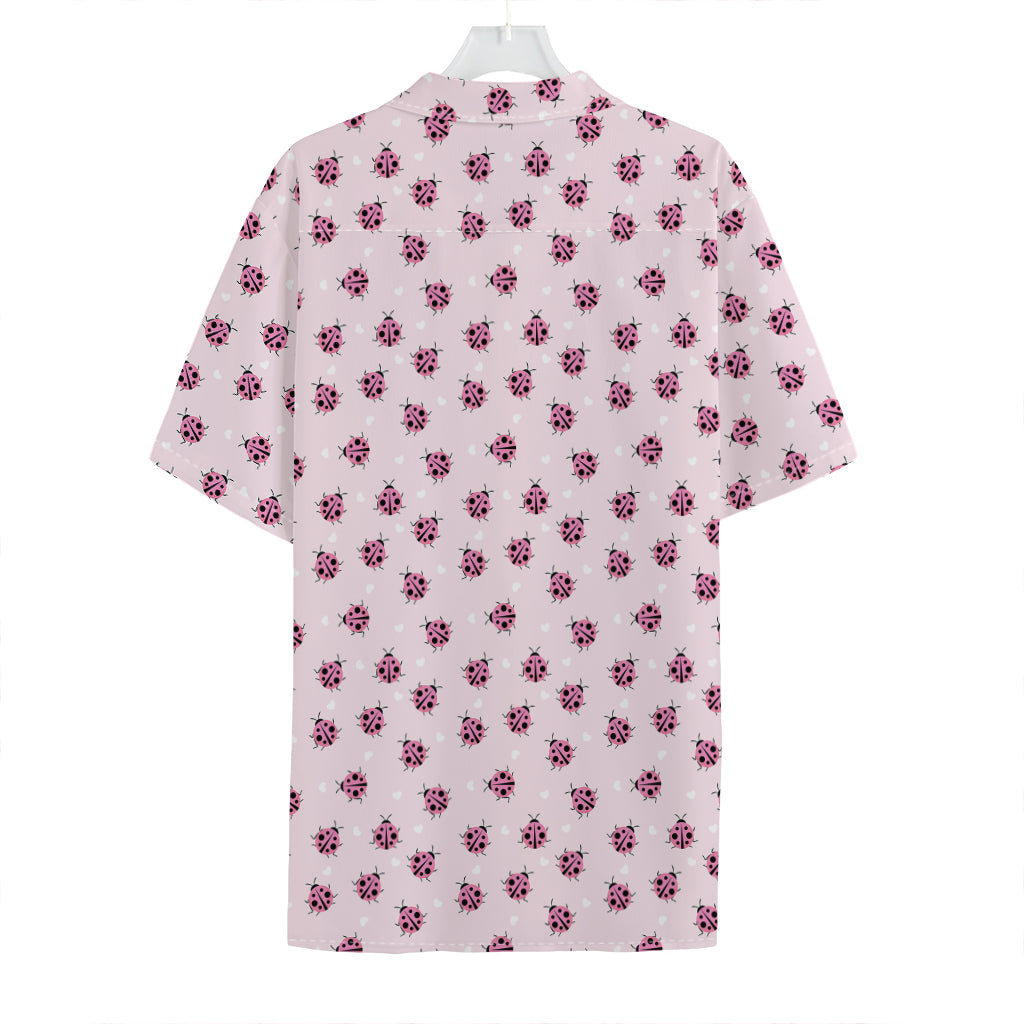 Pink Ladybug Pattern Print Hawaiian Shirt