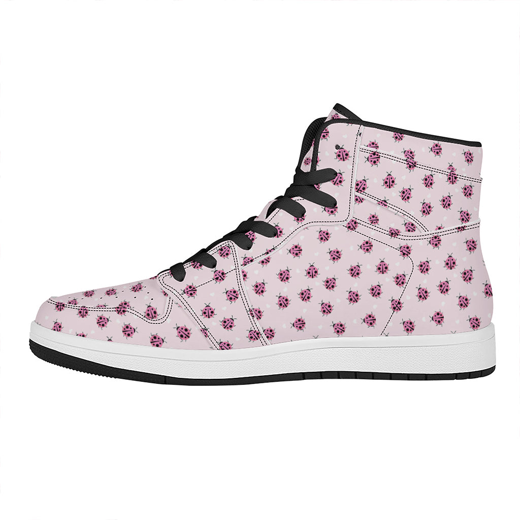Pink Ladybug Pattern Print High Top Leather Sneakers