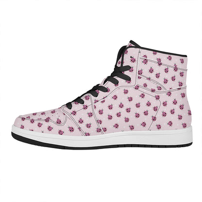 Pink Ladybug Pattern Print High Top Leather Sneakers