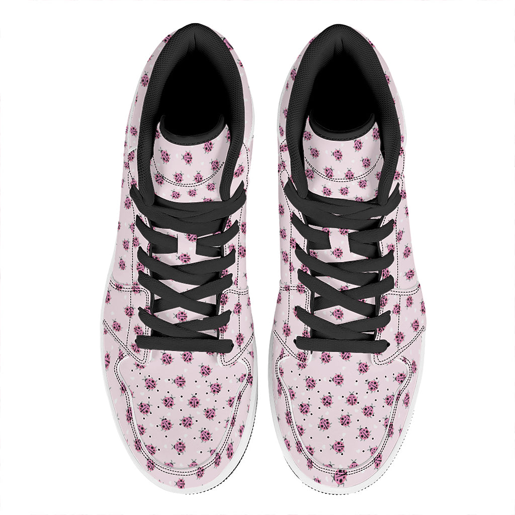 Pink Ladybug Pattern Print High Top Leather Sneakers