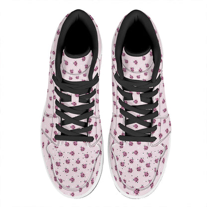 Pink Ladybug Pattern Print High Top Leather Sneakers