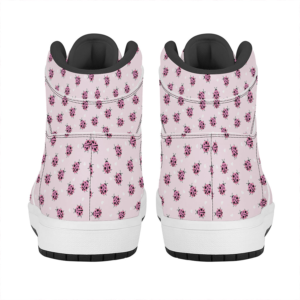 Pink Ladybug Pattern Print High Top Leather Sneakers