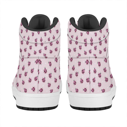 Pink Ladybug Pattern Print High Top Leather Sneakers