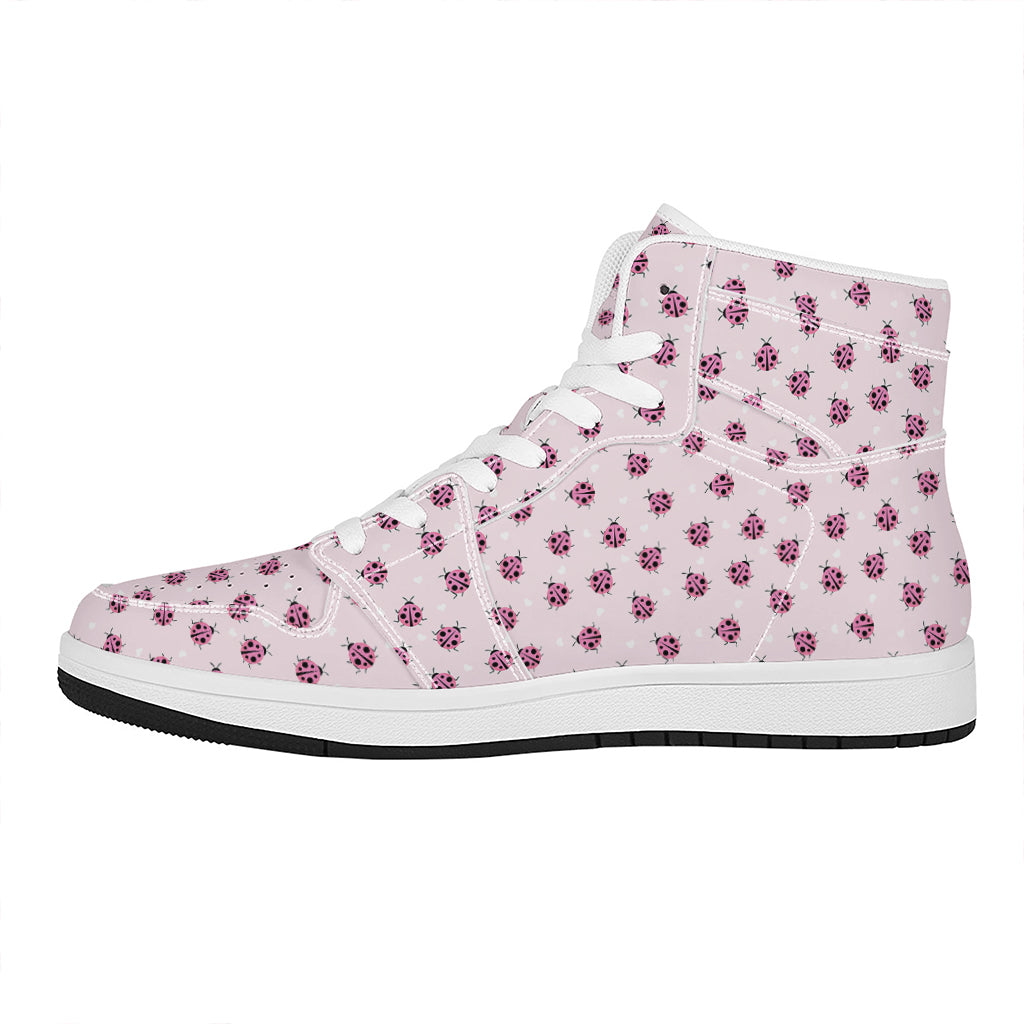 Pink Ladybug Pattern Print High Top Leather Sneakers