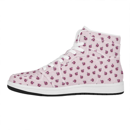 Pink Ladybug Pattern Print High Top Leather Sneakers
