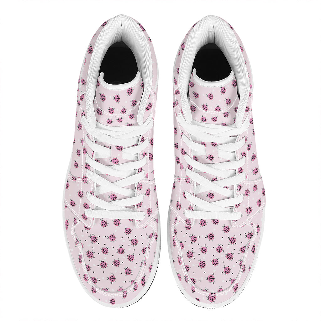 Pink Ladybug Pattern Print High Top Leather Sneakers