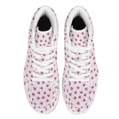 Pink Ladybug Pattern Print High Top Leather Sneakers