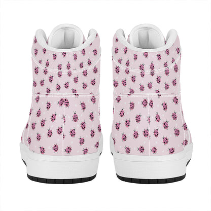 Pink Ladybug Pattern Print High Top Leather Sneakers