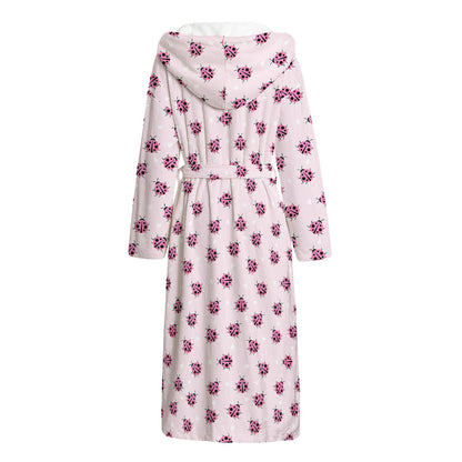 Pink Ladybug Pattern Print Hooded Bathrobe