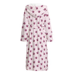 Pink Ladybug Pattern Print Hooded Bathrobe