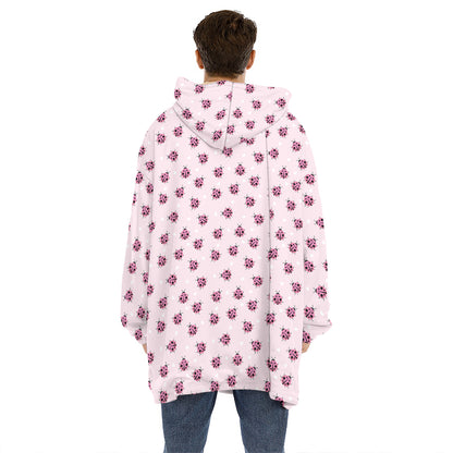 Pink Ladybug Pattern Print Hoodie Blanket