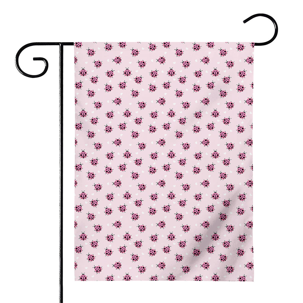 Pink Ladybug Pattern Print House Flag