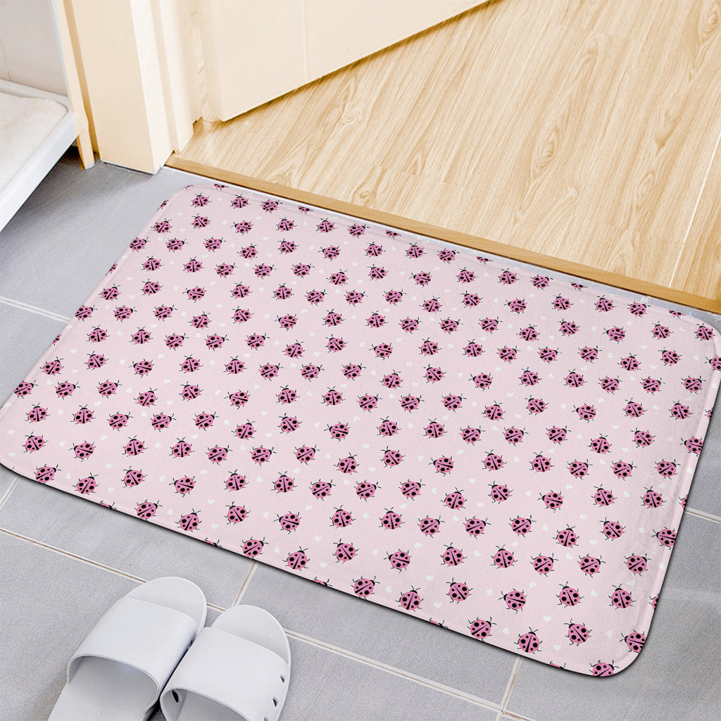 Pink Ladybug Pattern Print Indoor Door Mat