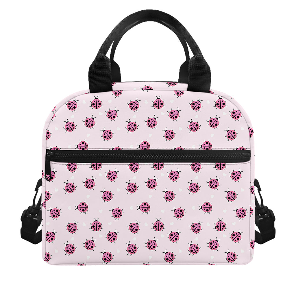 Pink Ladybug Pattern Print Insulated Lunch Bag