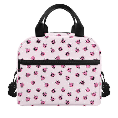 Pink Ladybug Pattern Print Insulated Lunch Bag