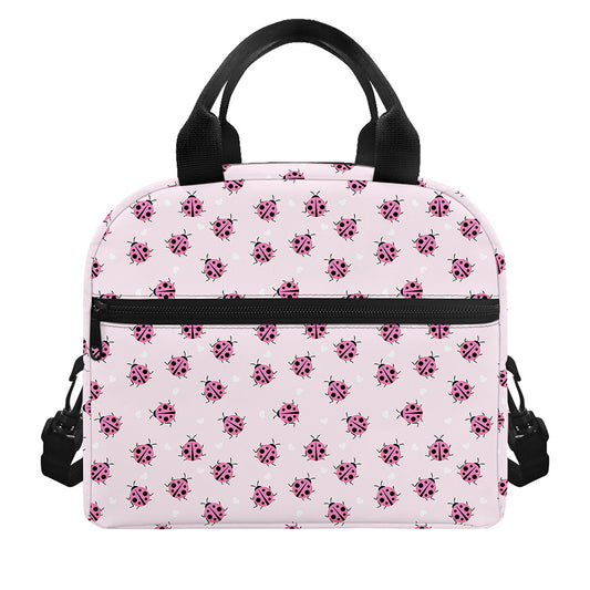 Pink Ladybug Pattern Print Insulated Lunch Bag