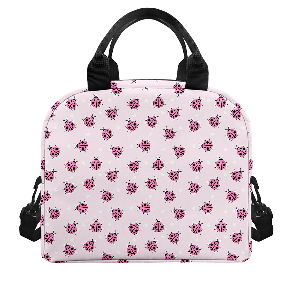 Pink Ladybug Pattern Print Insulated Lunch Bag