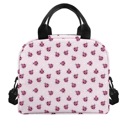 Pink Ladybug Pattern Print Insulated Lunch Bag