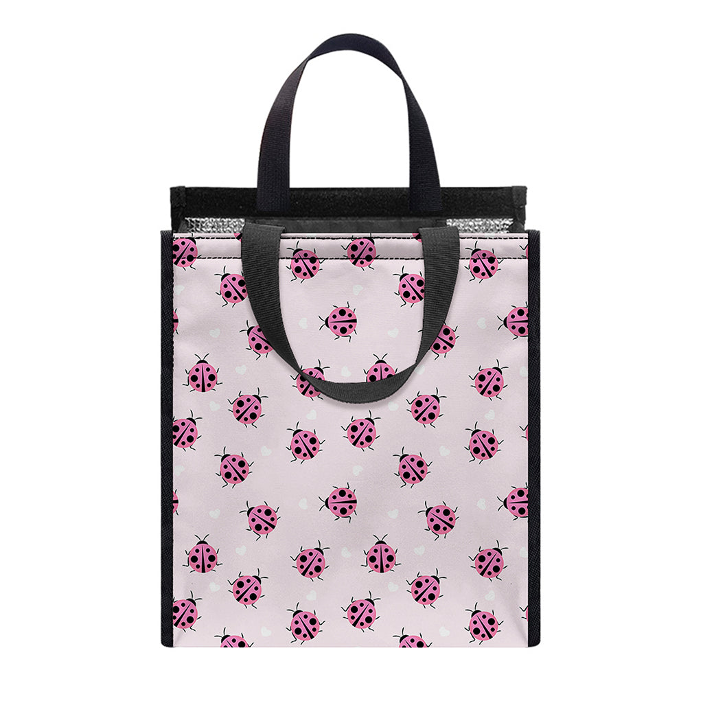 Pink Ladybug Pattern Print Insulated Lunch Tote