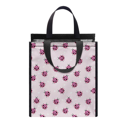 Pink Ladybug Pattern Print Insulated Lunch Tote