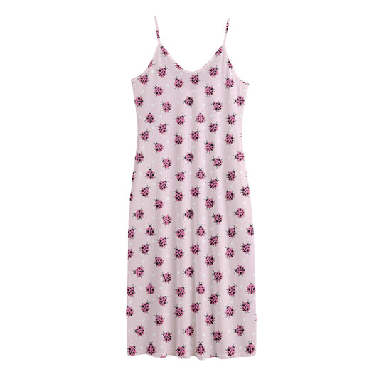 Pink Ladybug Pattern Print Jersey Midi Cami Dress