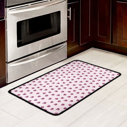 Pink Ladybug Pattern Print Kitchen Mat
