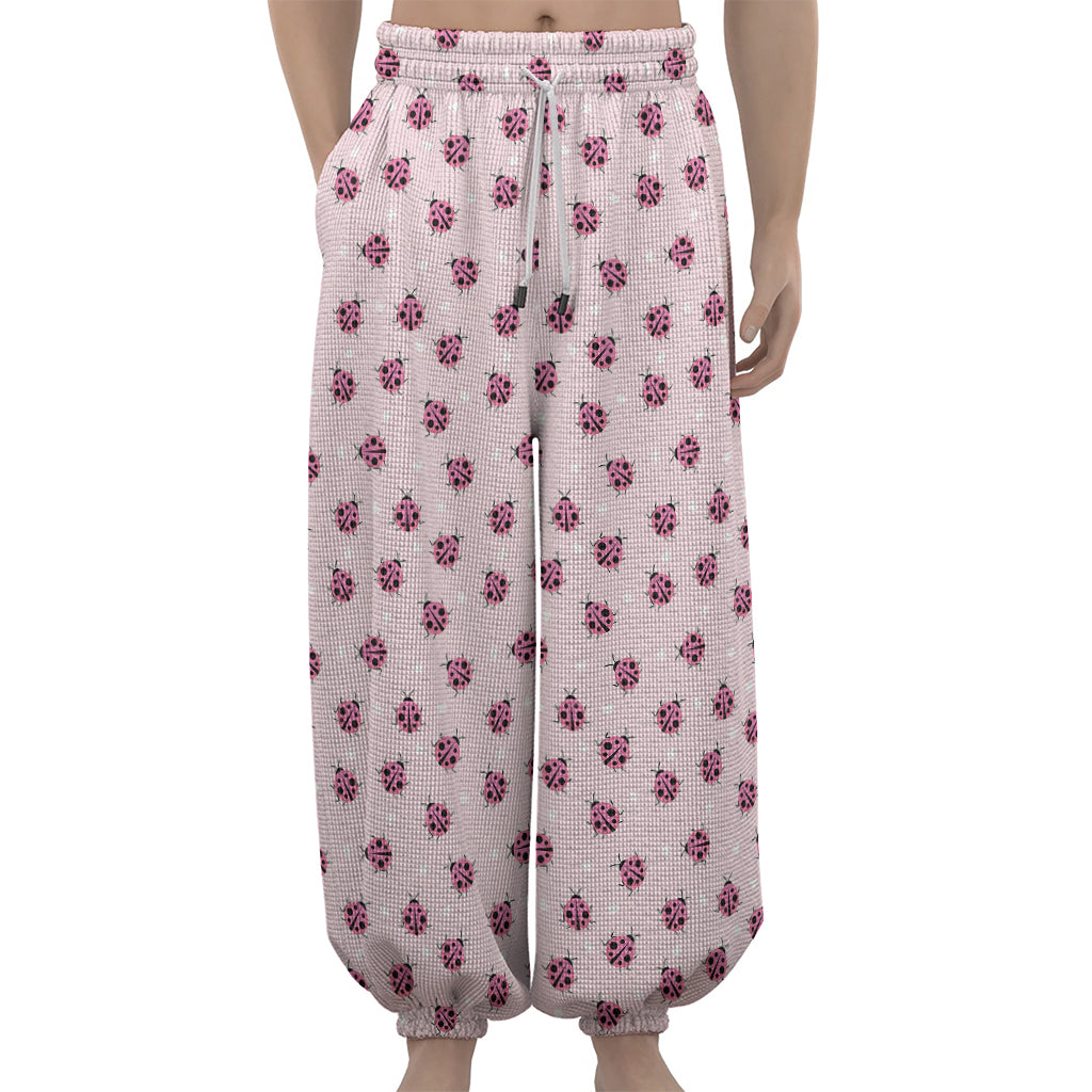 Pink Ladybug Pattern Print Lantern Pants