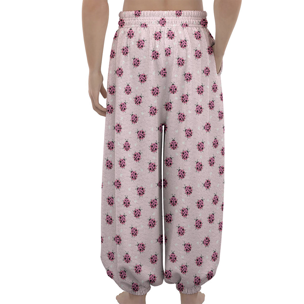Pink Ladybug Pattern Print Lantern Pants