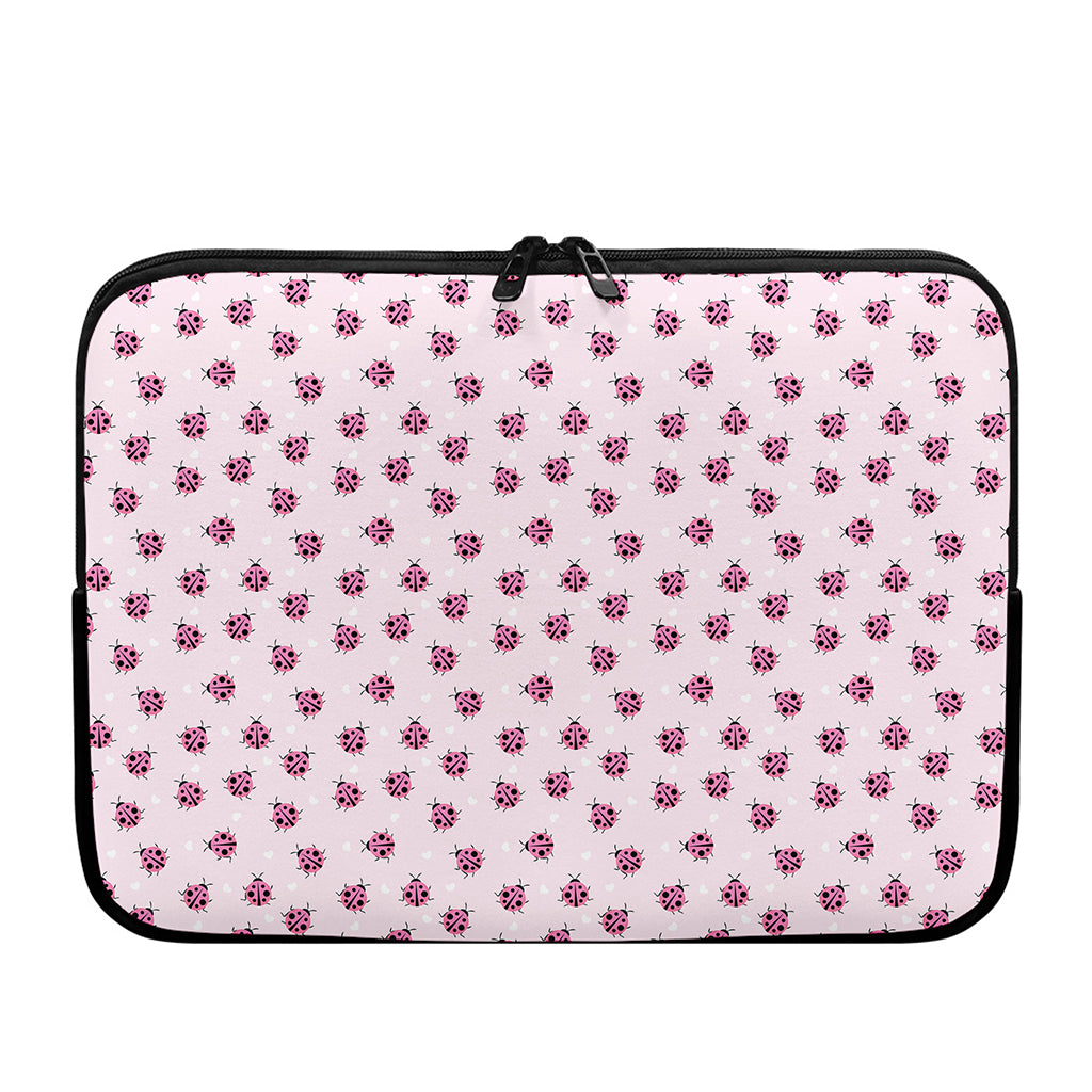 Pink Ladybug Pattern Print Laptop Sleeve