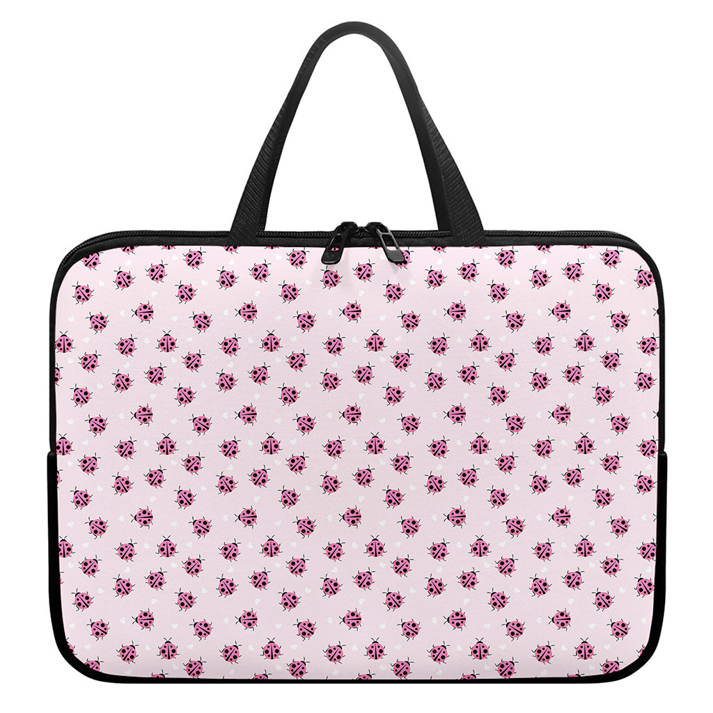 Pink Ladybug Pattern Print Laptop Sleeve With Handle