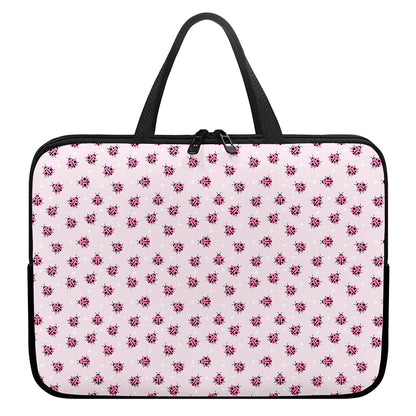 Pink Ladybug Pattern Print Laptop Sleeve With Handle