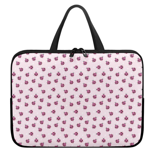Pink Ladybug Pattern Print Laptop Sleeve With Handle