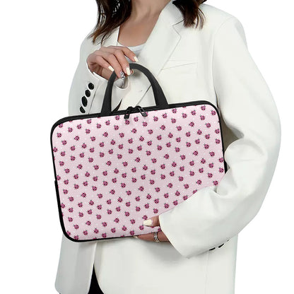 Pink Ladybug Pattern Print Laptop Sleeve With Handle