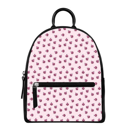 Pink Ladybug Pattern Print Leather Backpack