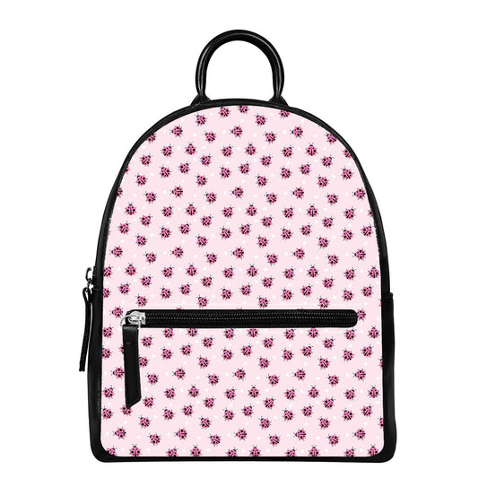 Pink Ladybug Pattern Print Leather Backpack