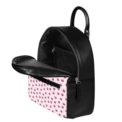 Pink Ladybug Pattern Print Leather Backpack