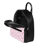 Pink Ladybug Pattern Print Leather Backpack